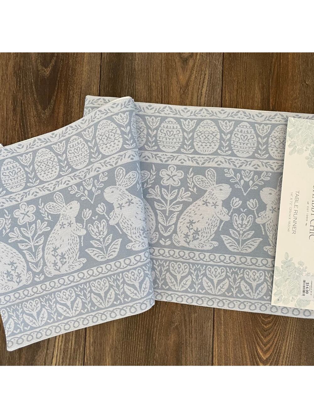 SHABBY CHIC Blue and White EASTER Bunnies 14 X 72 Spring Table Runner NEW